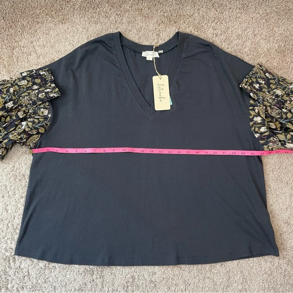 Anthropologie Plus Let Me Be Sydney Long Puff-Sleeved Black Floral Blouse Top 1X - Picture 12 of 16